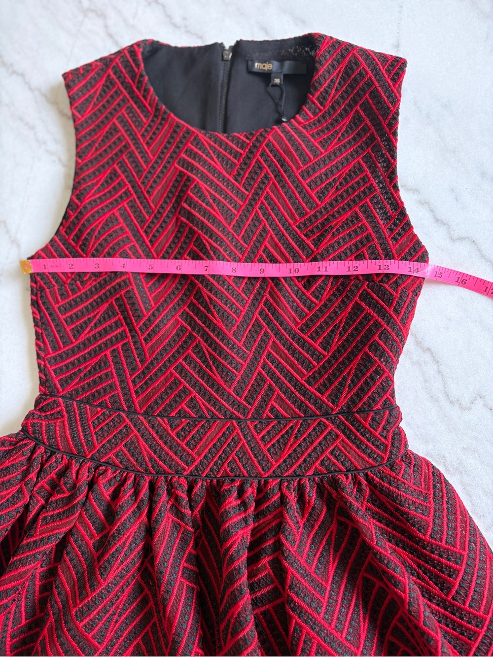 Maje Red and Black Textured Geometric Dress - Picture 6 of 9